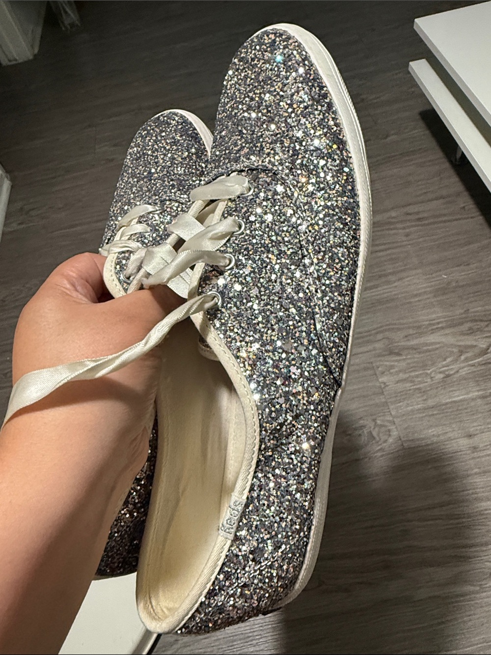 Keds X Kate Spade Sneaker Womens 10 Silver Champion Glitter Low Lace Up - Picture 15 of 16